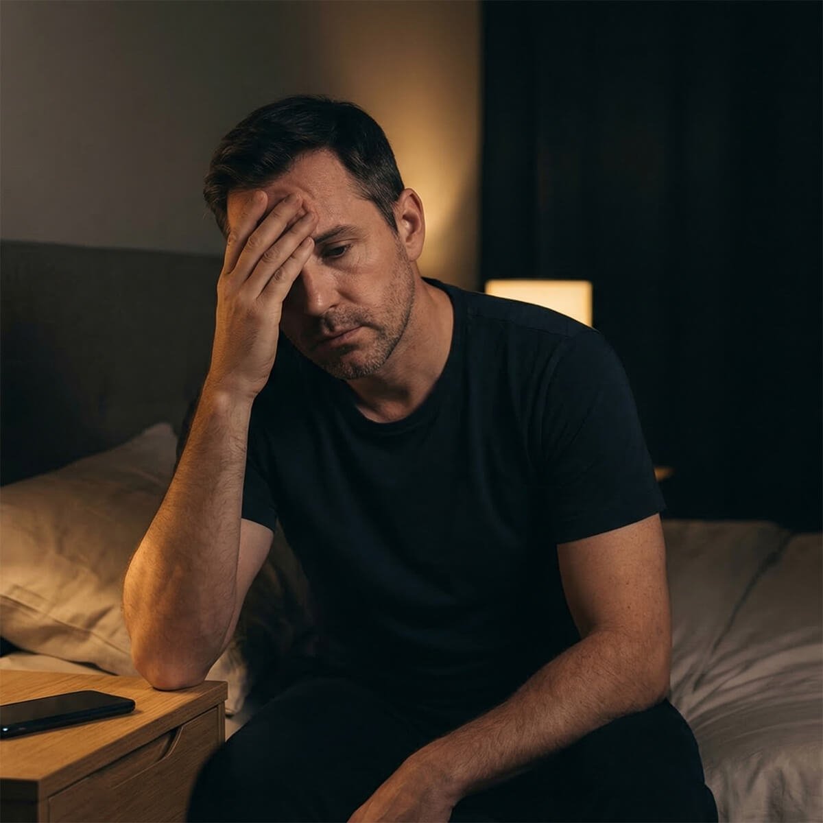 Pessoa com pensamentos acelerados antes de dormir